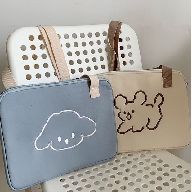 Sleeve Pouch Sarung Tas Bag Case Ipad Tab Tablet Macbook Air Pro Laptop Asus Acer Lenovo HP Huawei 11 12 13 14 15 inch Motif Gambar Rabbit Kelinci Kucing Anjing Poodle Warna Putih Beige Hijau Khaki Biru Lucu Cute Murah Korean Model Tali Selempang Jinjing