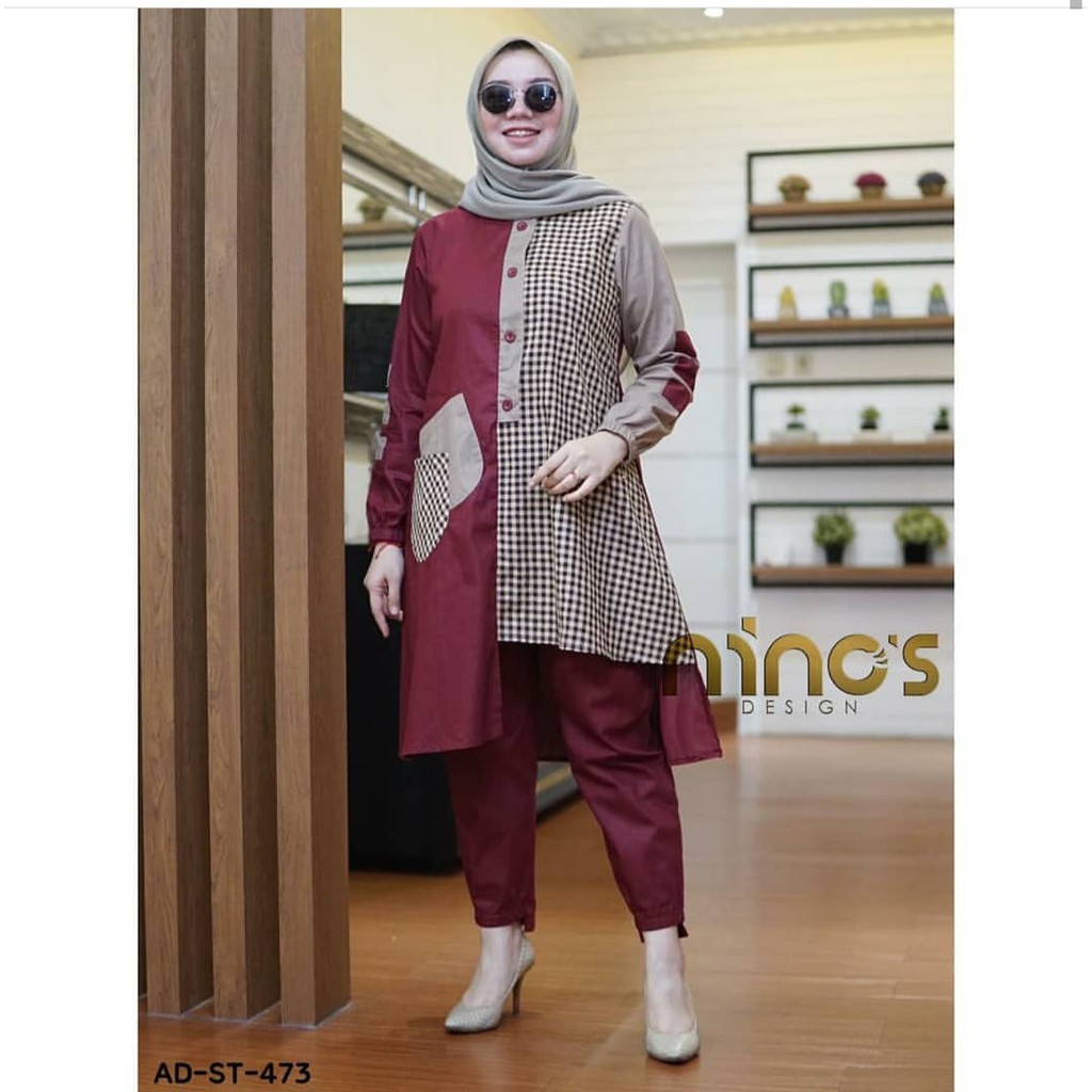 Terbaru Setelan Tunik Modern Setelan Tunik Ninos Bahan Linen Ld 106