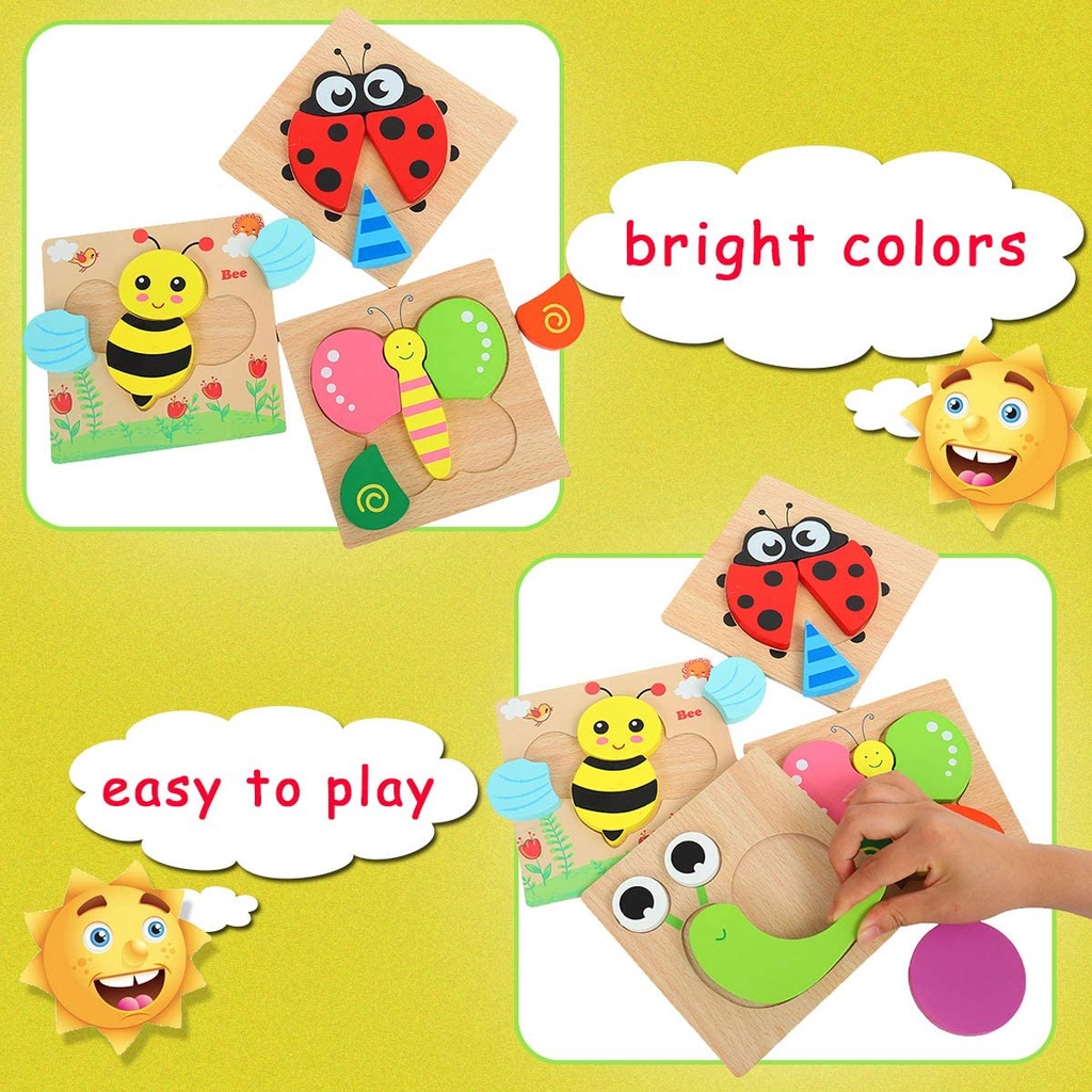 Mini Chunky Puzzle Wooden Puzzle Anak Puzzle Kayu Jigsaw Puzzle 3D Mainan Balita Mainan Edukasi