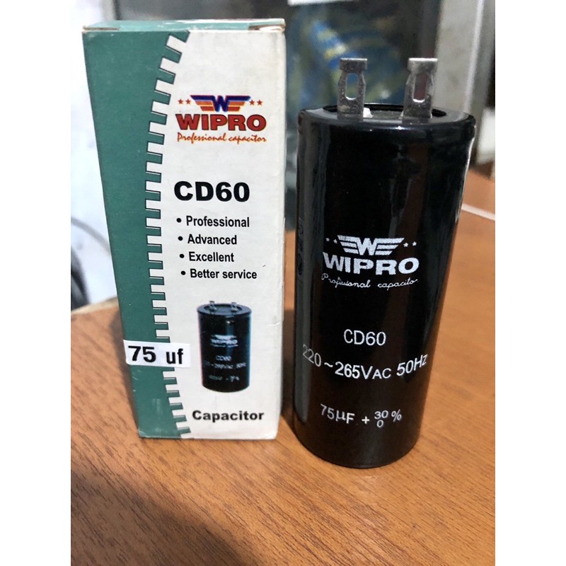 Kapasitor / Capasitor Bulat Electro Motor Listrik Dinamo Wipro 75uf