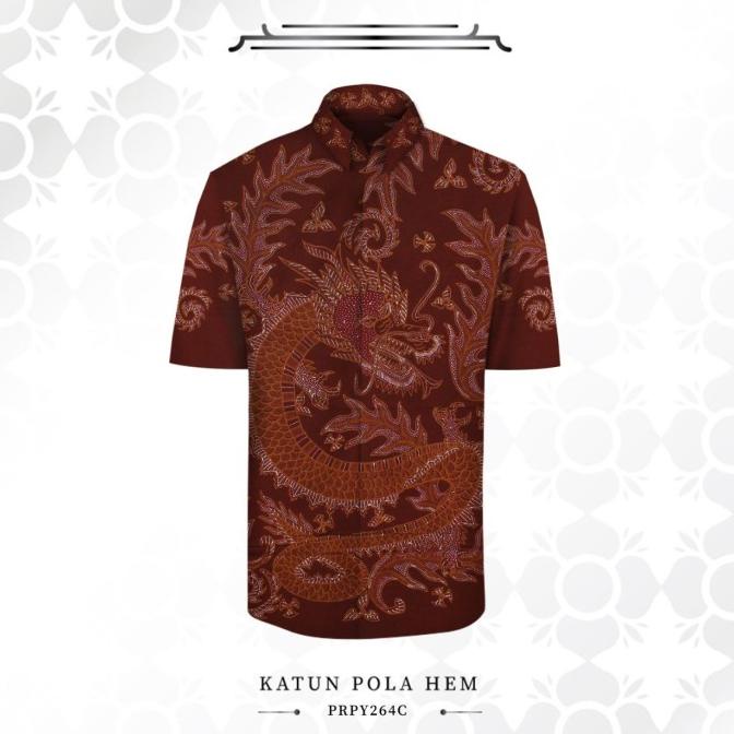 Hem Batik Tulis Pria Pendek Naga Merah 069M