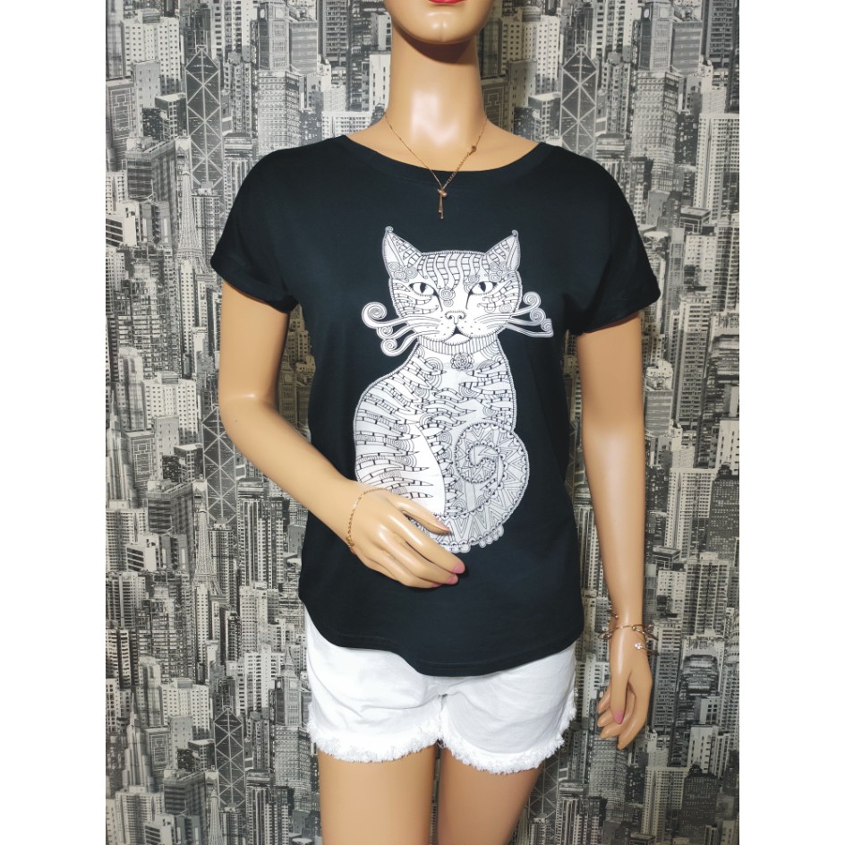 KAOS ATASAN WANITA GROSIR MURAH PAKAIAN CEWEK T-SHIRT SABLON GAMBAR KUCING MEONG