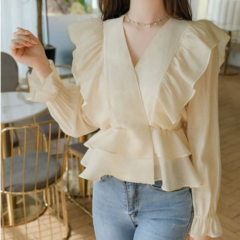 MDLV ~ 2863# Donalda Ruffle Top Blouse Organza Blouse Premium Import Fashion Import