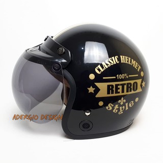 HELM BOGO Motif 100 Retro Hitam  Glossy List Emas Full Cat  