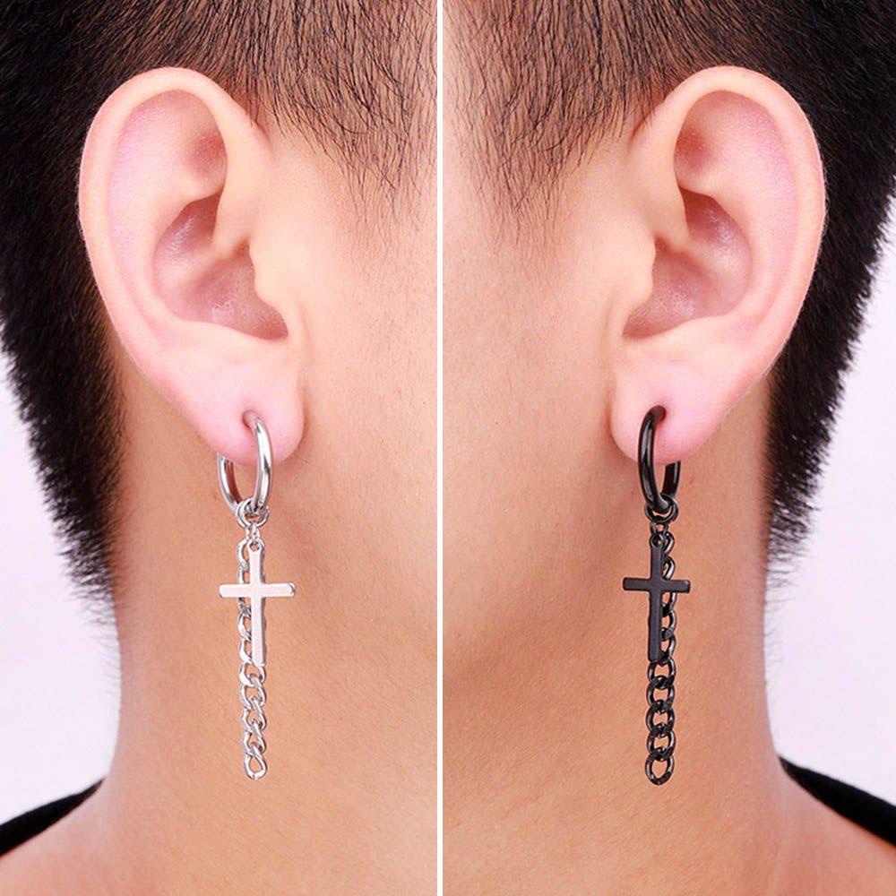 Lily Menjuntai Anting Hipster Hip Hop Rantai Stainless Steel Menjuntai Telinga Perhiasan Rantai Earring Ear clip