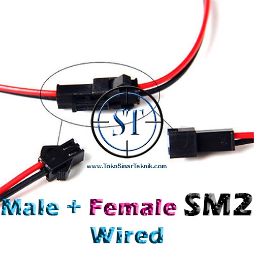 Soket Terminal Kabel Male Merah Hitam Female Sepasang 2 Jalur Connector + Pengait + Cable Tebal SM2 Set