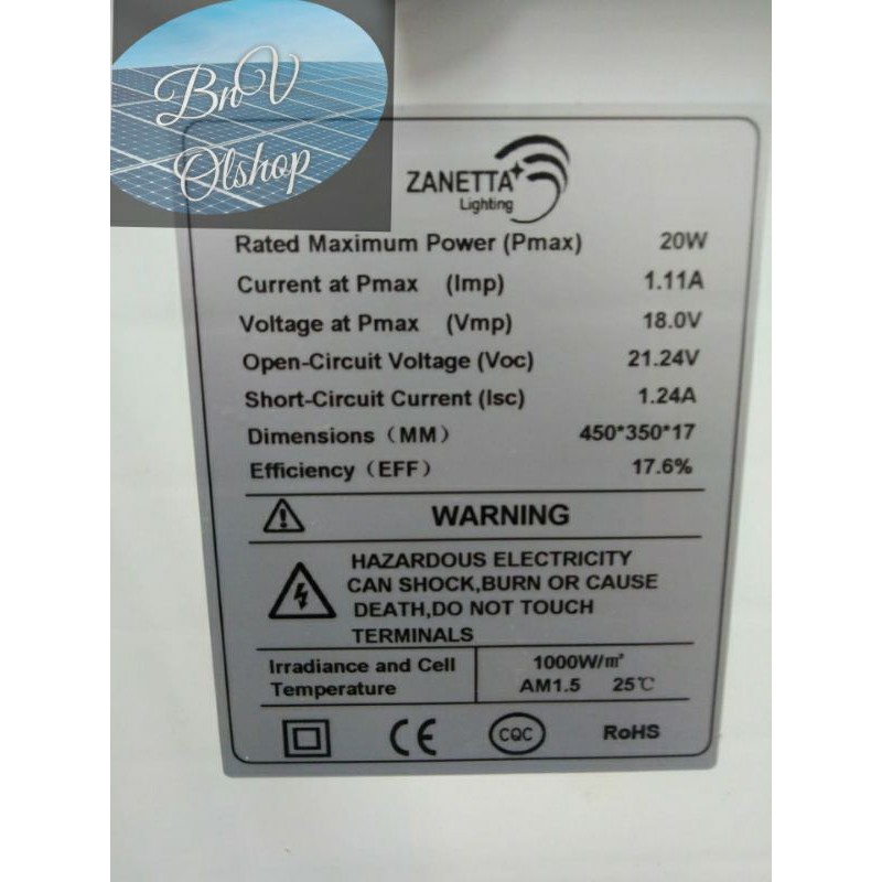 Solar Panel 20wp Mono Zanetta
