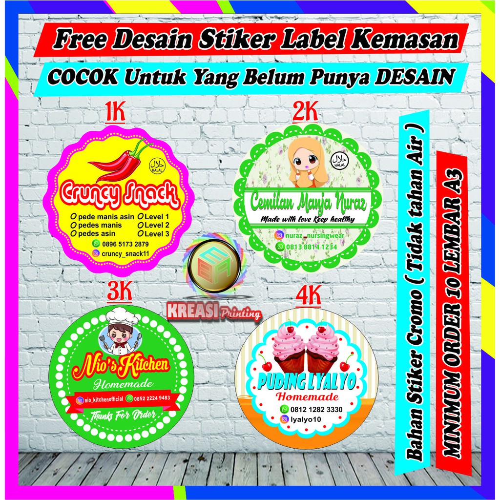 Cetak stiker label produk makanan minuman kemasan murah 