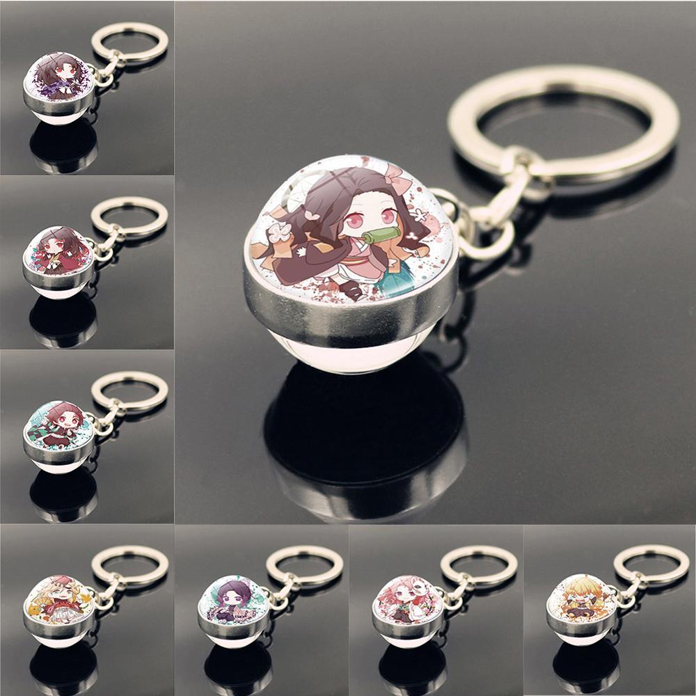 Lanfy Gantungan Kunci Anime Demon Slayer Tomioka Giyuu Unisex Spin Moon Kimetsu No Yaiba Kamado Nezuko Glass Ball Keychain