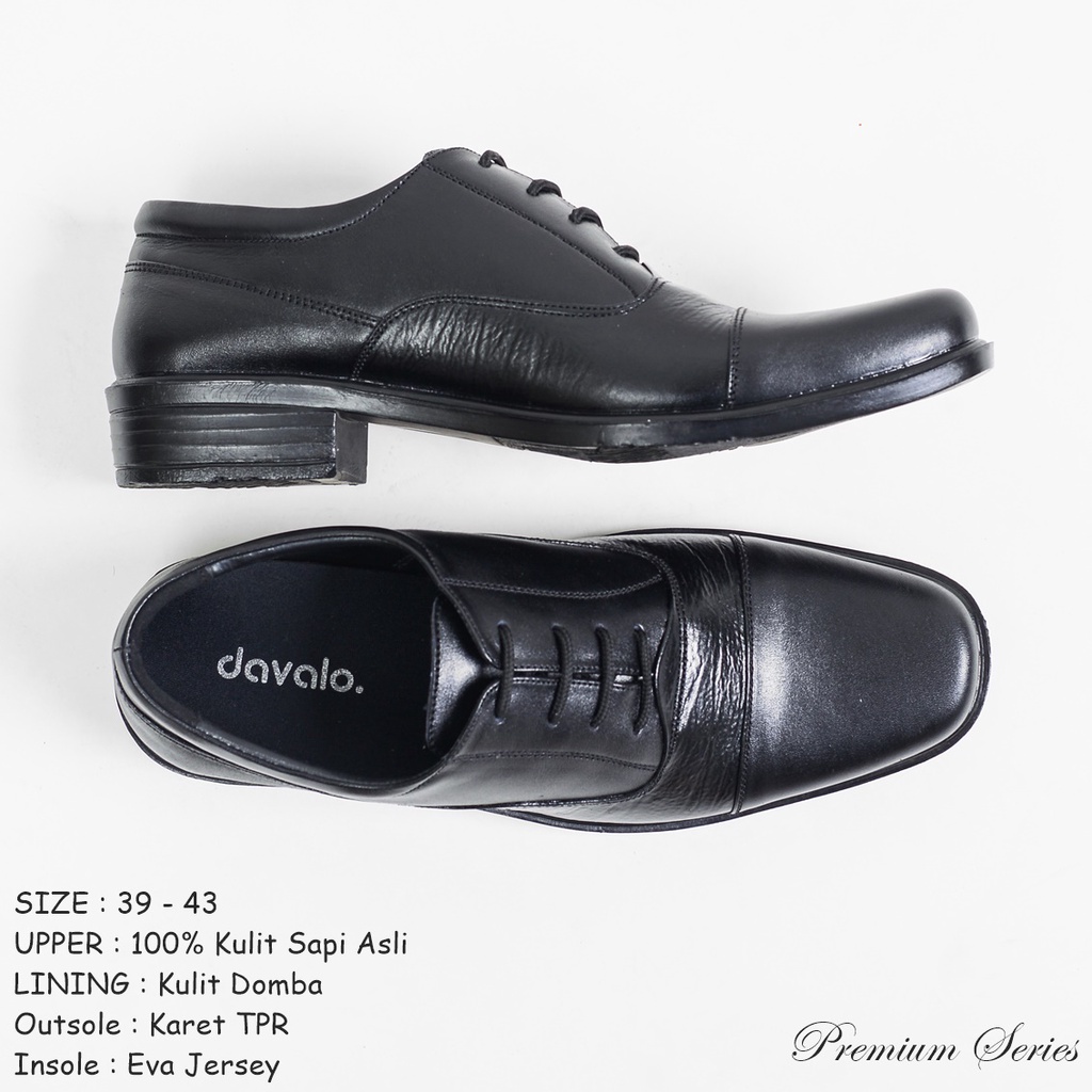 davalo Sepatu Pantofel Pria Kulit Asli Oxford Formal Hitam Original 100%