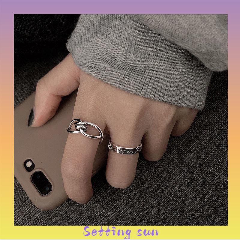 2Pcs Korea Fashion Terbuka Cincin Kepribadian Tren Indeks Cincin Gaya Punk Wanita Perhiasan Minoritas Minimalis Hadiah TN