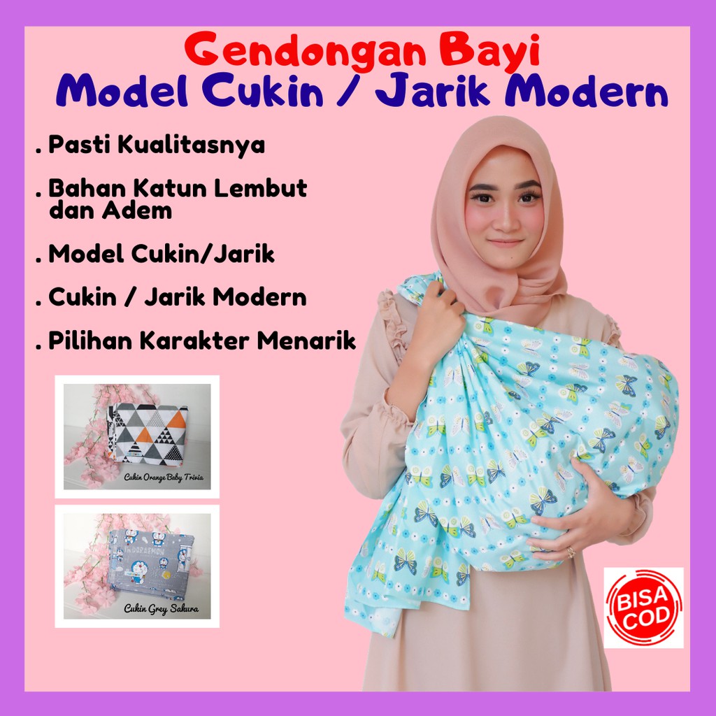 Gendongan Bayi Modern Model Cukin Jarik / Jarit Samping Lebar dan Panjang Motif Karakter Katun Halus Ndollolo