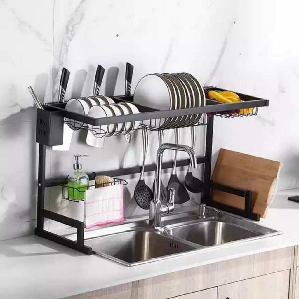 Rak Piring Stainless HITAM Portable 65cm-  Rak Dapur sink 2 susun Stenlis Black  65 cm bcp 1 lubang