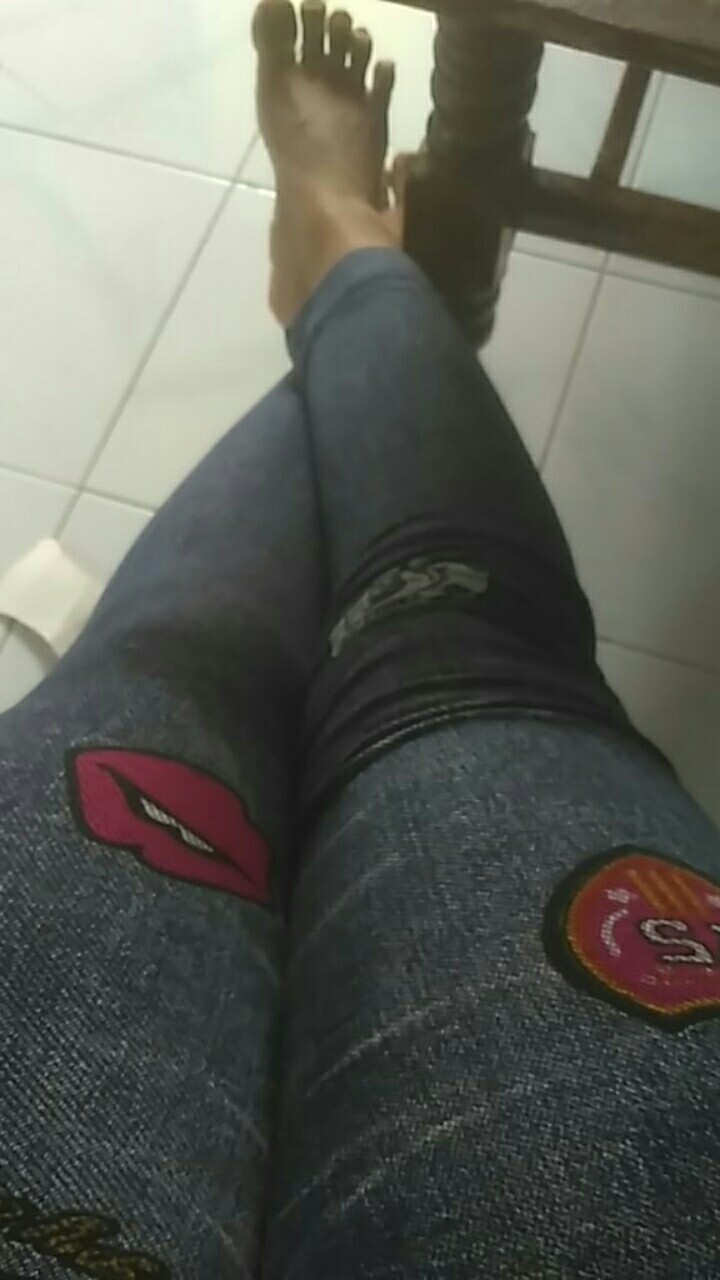 [cod] Legging Jeans Panjang Motif Lip Kekinian R025#