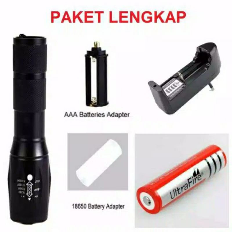 Senter Swat LED Cree XM-L T6 E17 2000 Lumens Super Terang Wajib Punya