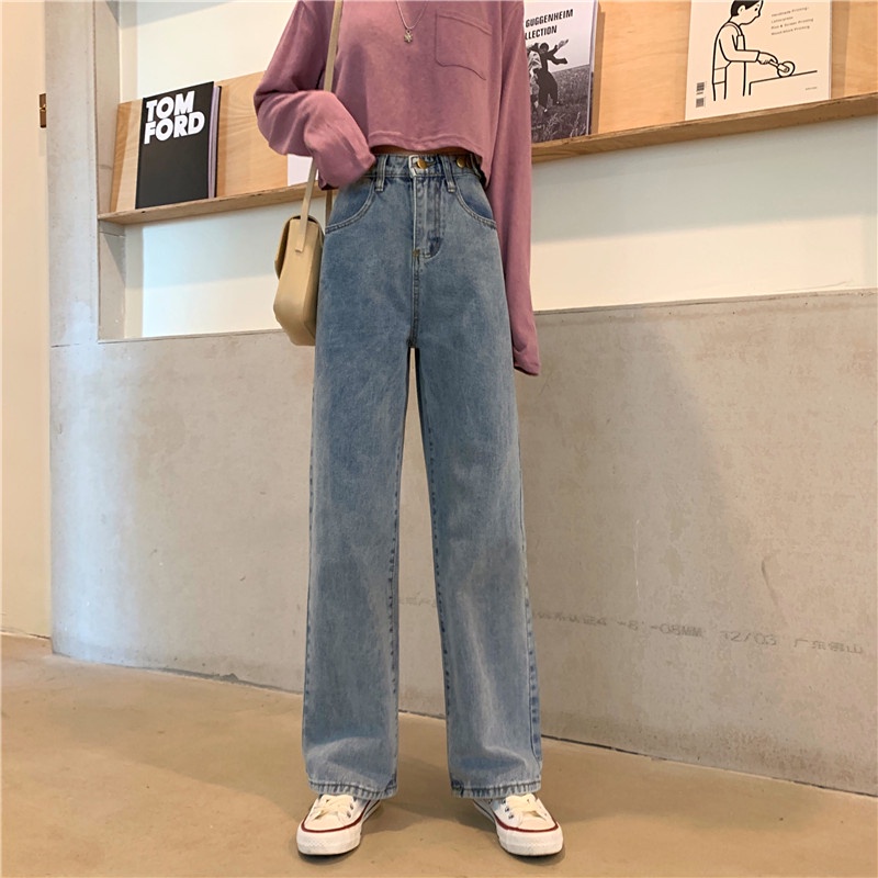 celana wanita  korean style premium new high waist longgar kekinian celana wanita jeans (T1W9) Celan