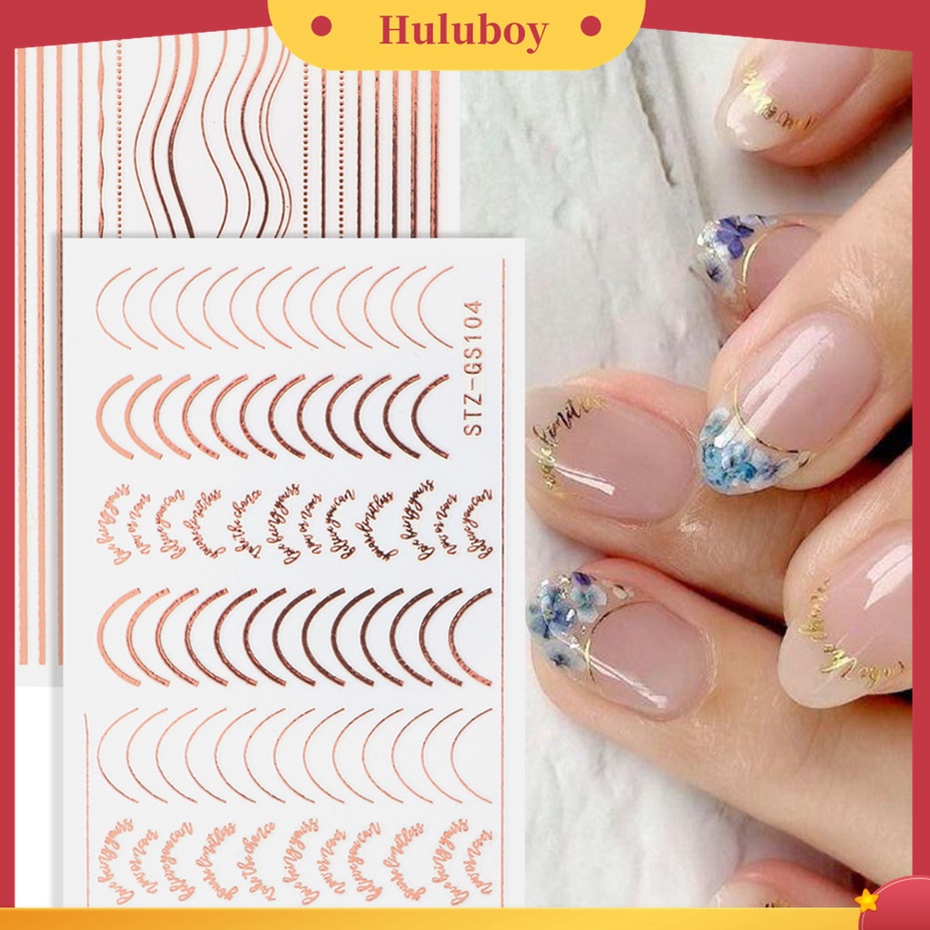 Huluboy Huluboy♡ Strip Kuku 3D Bentuk Setengah Bulan Warna Rose Gold Untuk Manicure Wanita