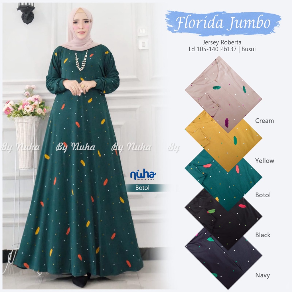 Nuril maxy / gamis busui motif bunga fit M to XL / maxi murah Mat Jersey / supliyer solo