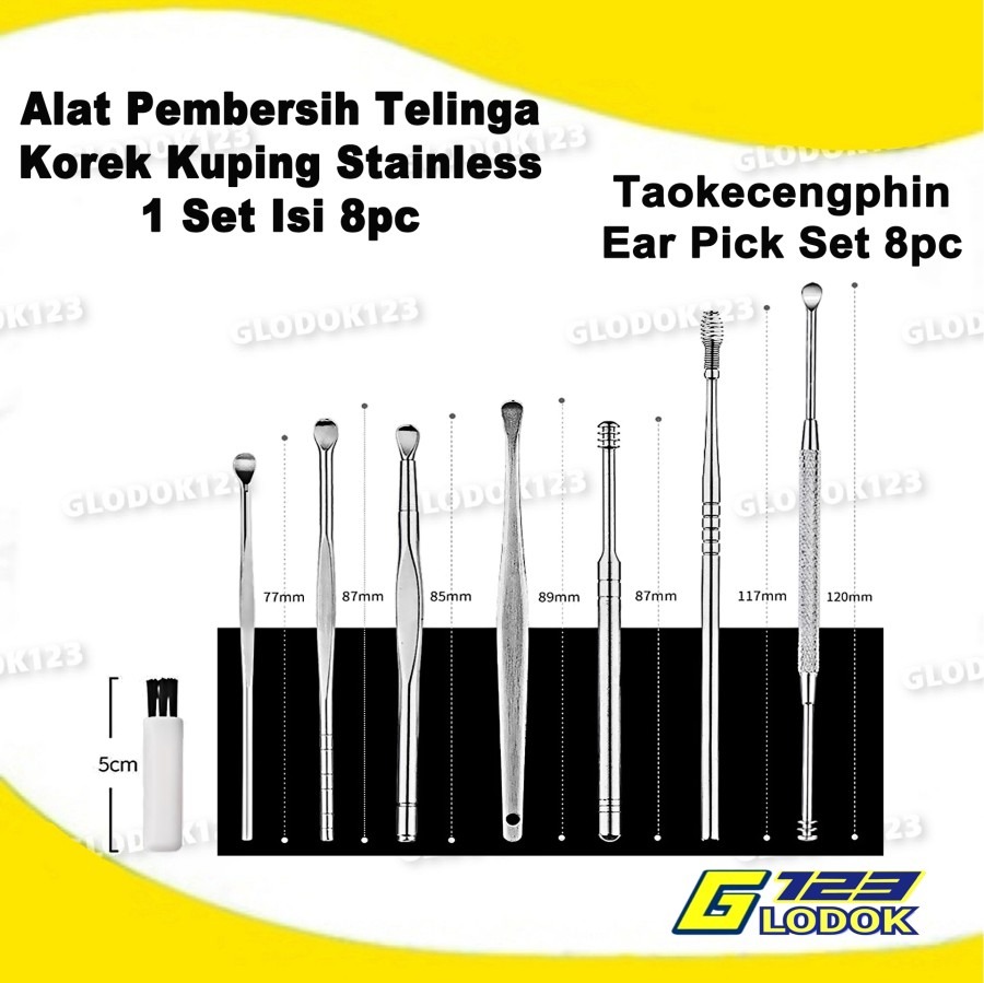 8Pcs/Set Alat Pembersih Telinga Korek Kuping Telinga Stainless Steel