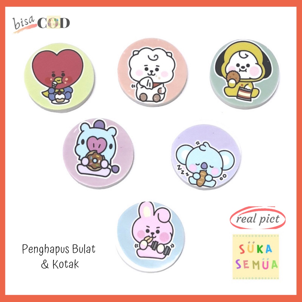 

Penghapus BT Kotak Bulat 2D // Setip Stip Eraser Hapusan Tata Chimmy Cooky Koya RJ Mang Shooky