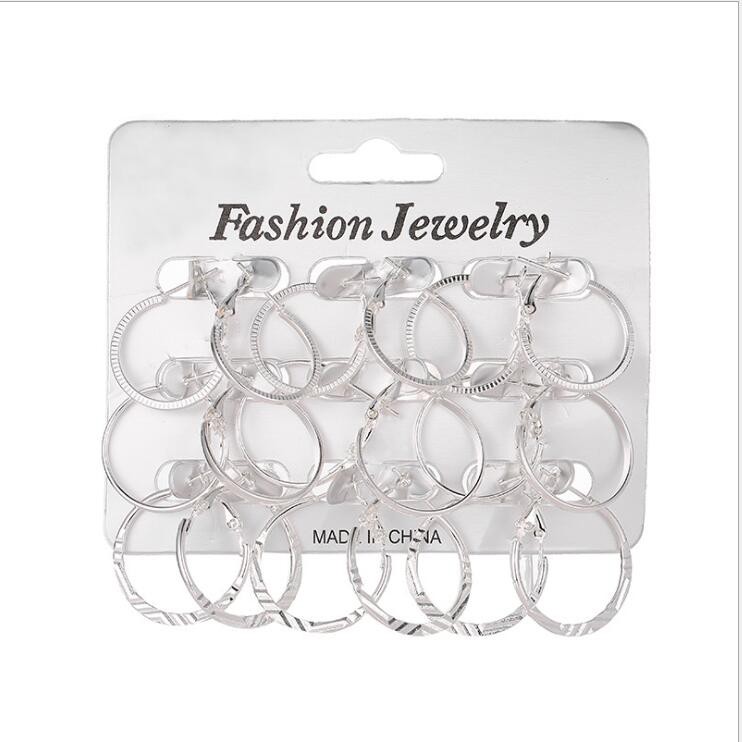 9 Pcs/Anting-anting Aksesoris Fashion Korea Lingkaran Liar Sederhana 9 Pasang Anting-anting