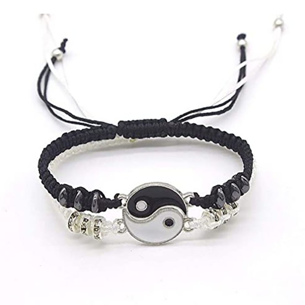 2pcs Gelang Tali Kepang Handmade Bahan Alloy Warna Hitam + Putih