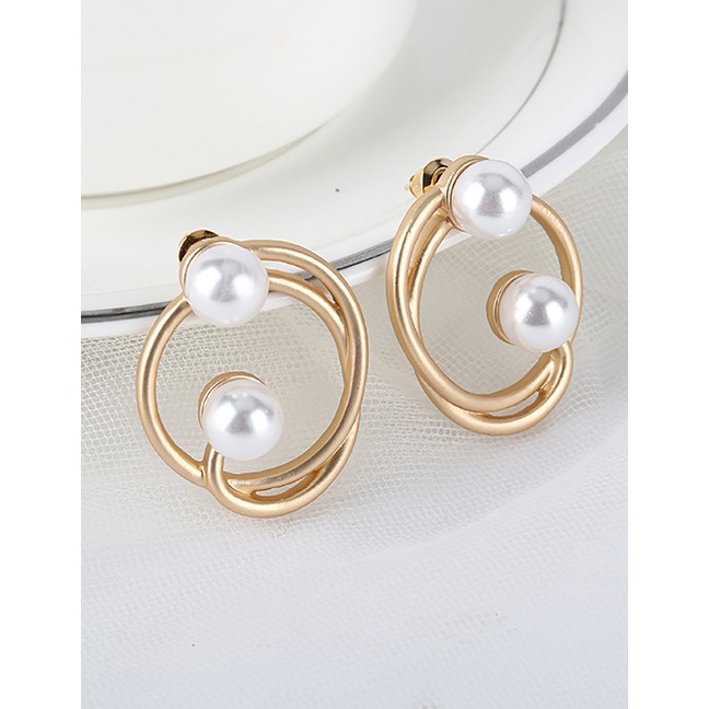 LRC Anting Tusuk Fashion Golden Irregular Pearl Alloy Hollow Earrings K41583