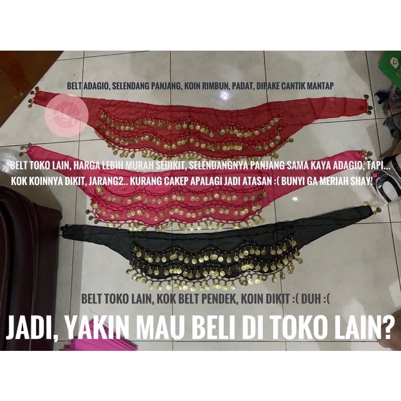 Belly Dance Belt Sifon Chifon Set Selendang Tari Perut Senam Koin Emas Pinggul Hip Scarf Dance Gold Coin Zumba