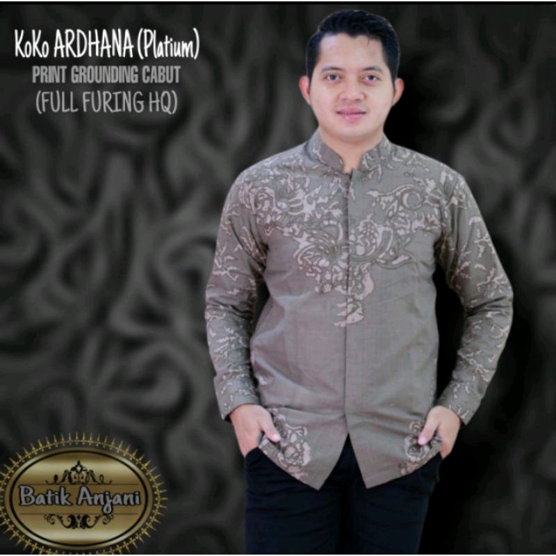 ARDHANA ABU baju Koko pria trendy | baju Koko motif batik pria murah | batik pria murah