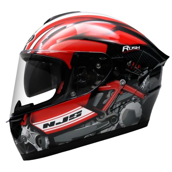 NJS ZX-1 RUSH Hitam - Merah gloss/doff - Helm Full Face