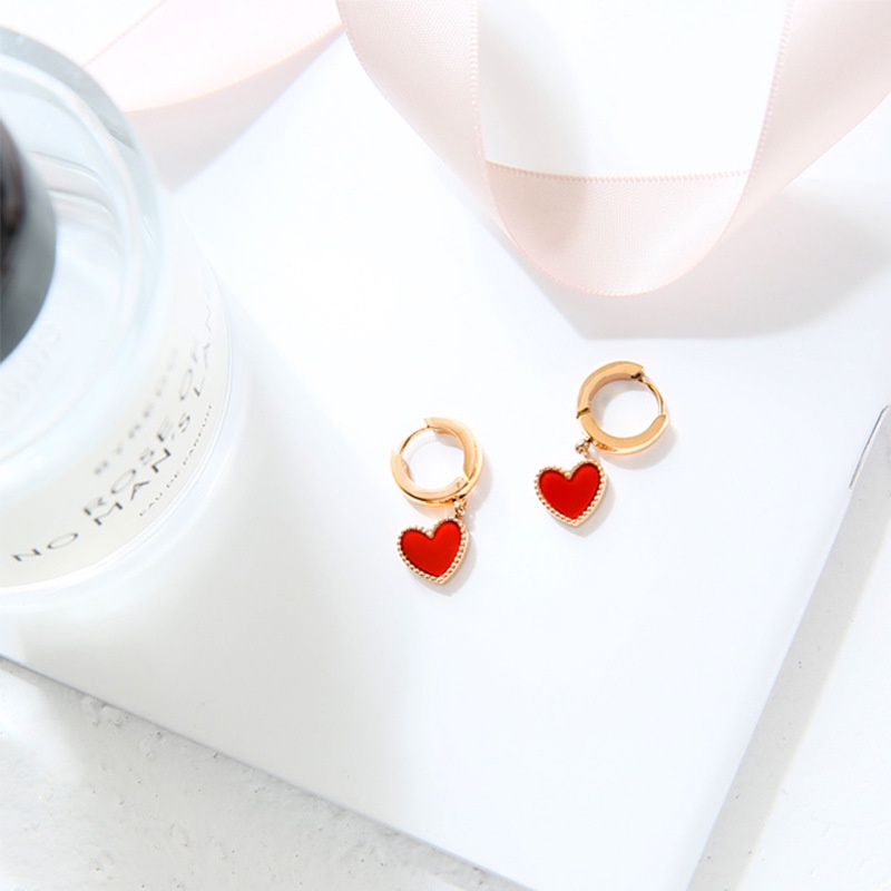 Anting hoop love merah titanium korea anti karat