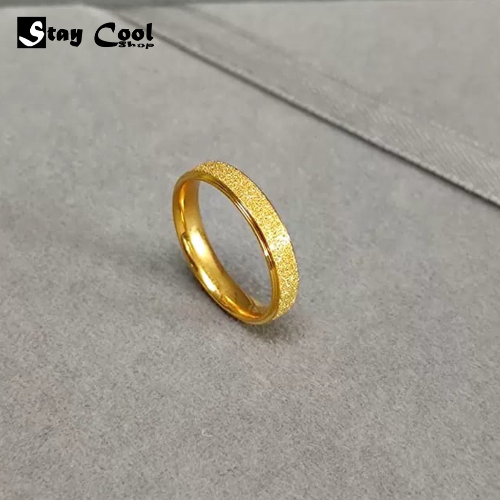 Cincin Pasir TITANIUM Korean Fashion Couple Tunangan Titanium Asli Pasir Emas Anti karat dan luntur