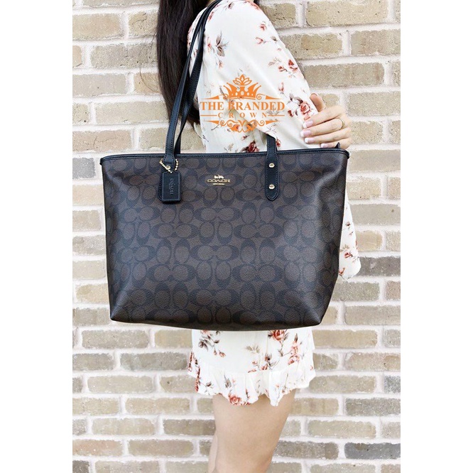 Tas Coach 58292 Signature City Zip Tote Mahogany