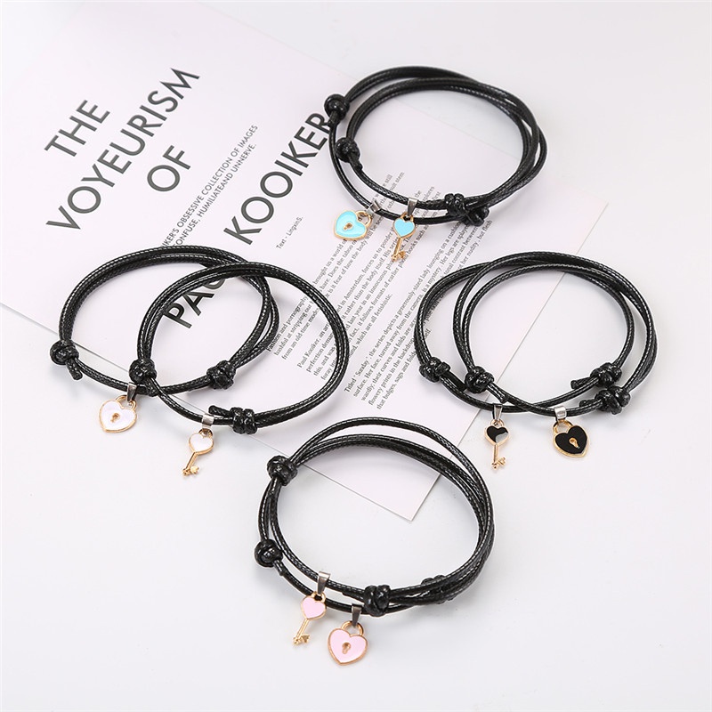 [✅READY STOCK] 2Pcs Gelang Couple Pasangan Gembok Dan Kunci Pasangan Liontin Kreatif Pesona Gelang Penjualan Panas Mode