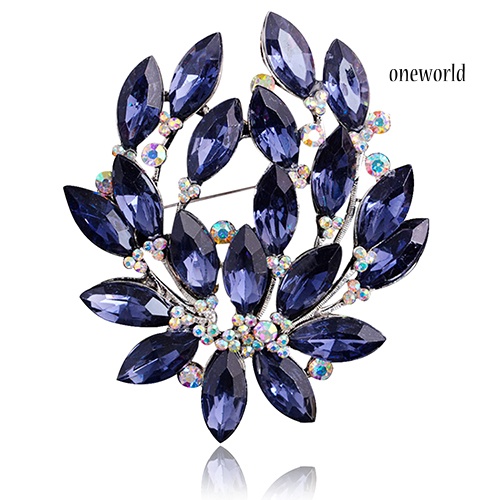 OW@ Women Sapphire Blue Flower Brooch Pin Zircon Glass Alloy Wedding Party Jewelry