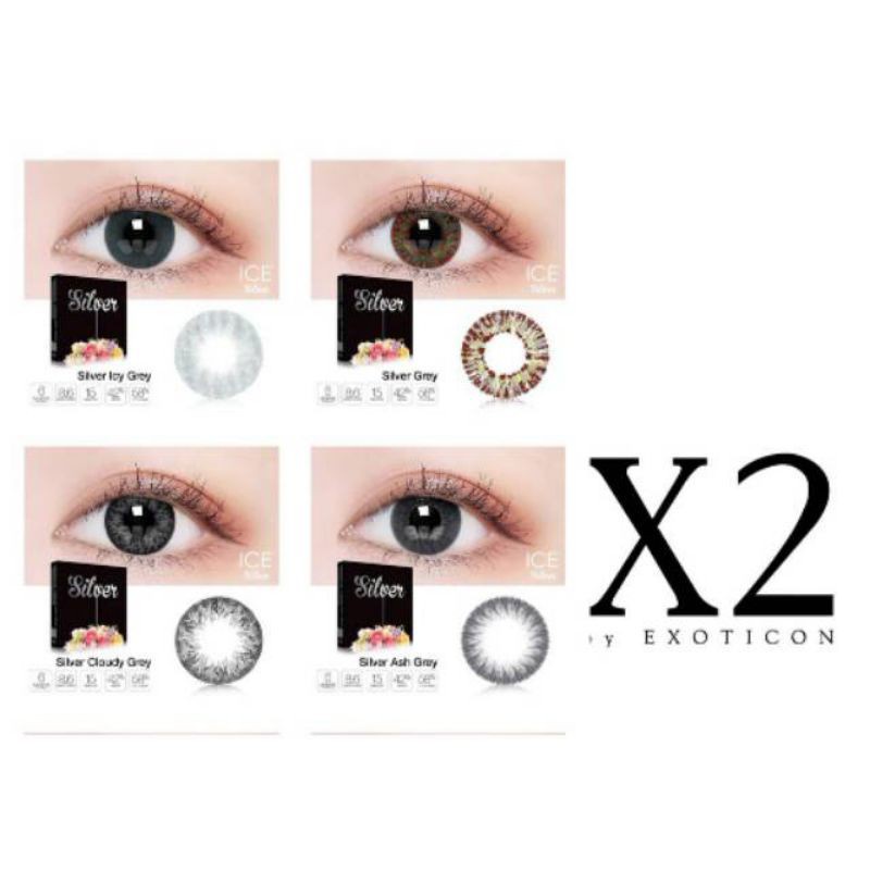 Softlens ICE SILVER - X2 Exoticon | Normal &amp; Minus 0.50 - 2.50 + FREE LENSCASE - KASIMURA