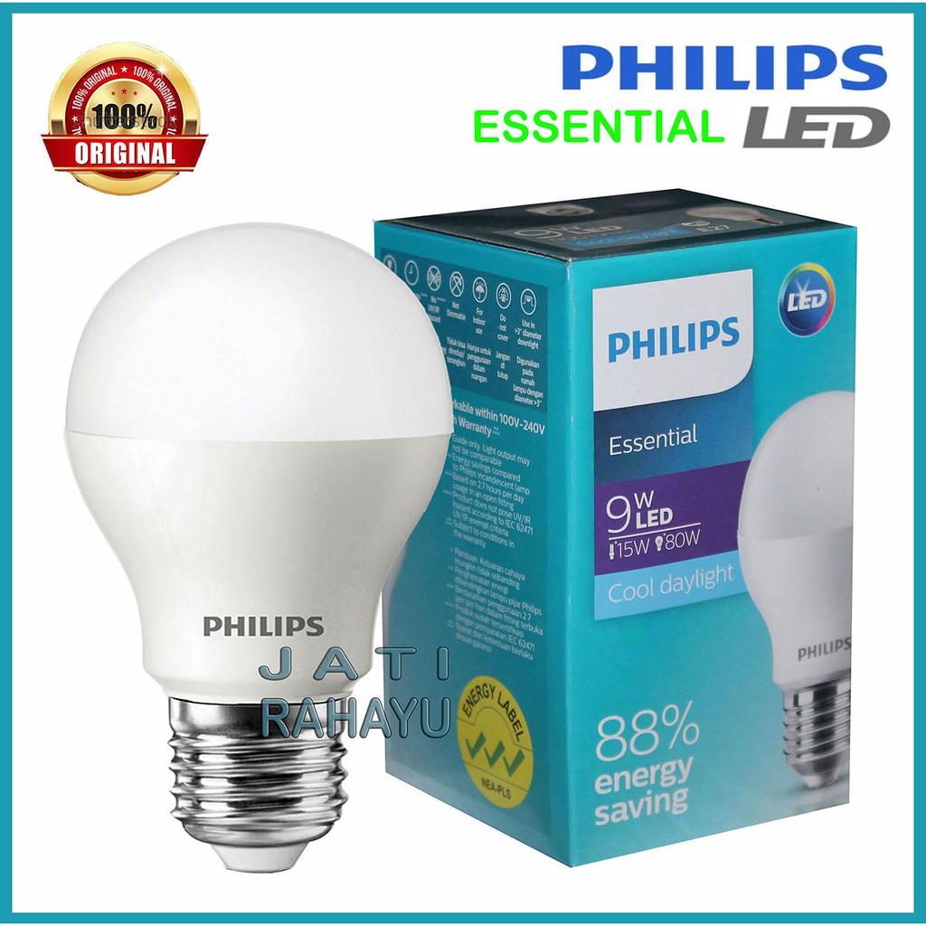 PHILIPS LAMPU LED ESSENTIAL 9W 9 WATT PUTIH COOL DAYLIGHT