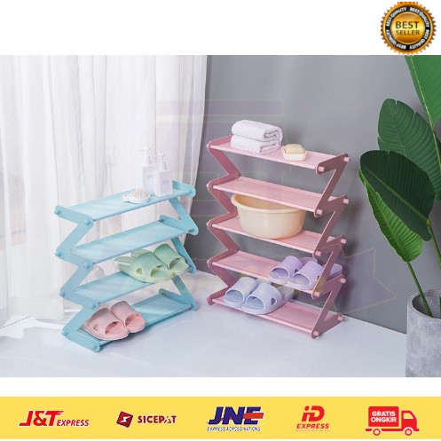 Aldam - Rak Sepatu Susun 4 Portable Besi zig zag