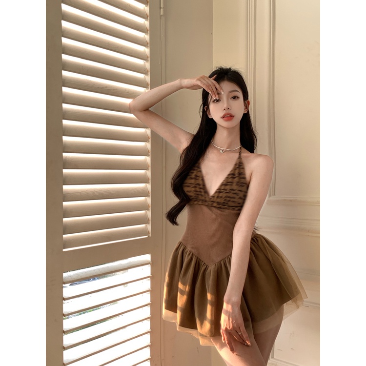 Suhao Halter Dress Rok Puff Pendek Seksi