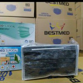 Masker bestmed medis 3 ply hijab headloop HITAM.isi50 pcs