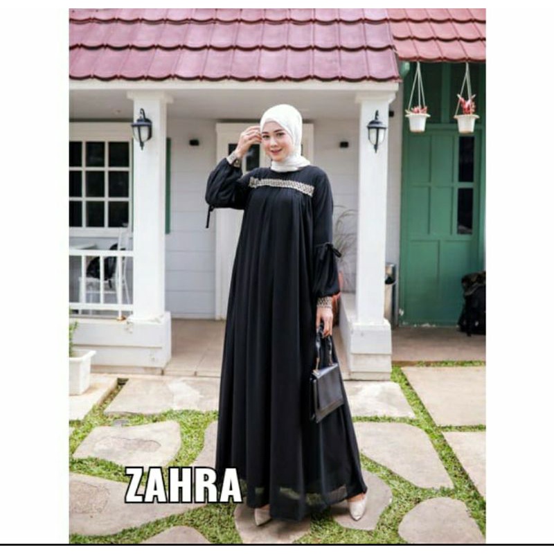 dres abaya hitam maxi renda sifon zahra