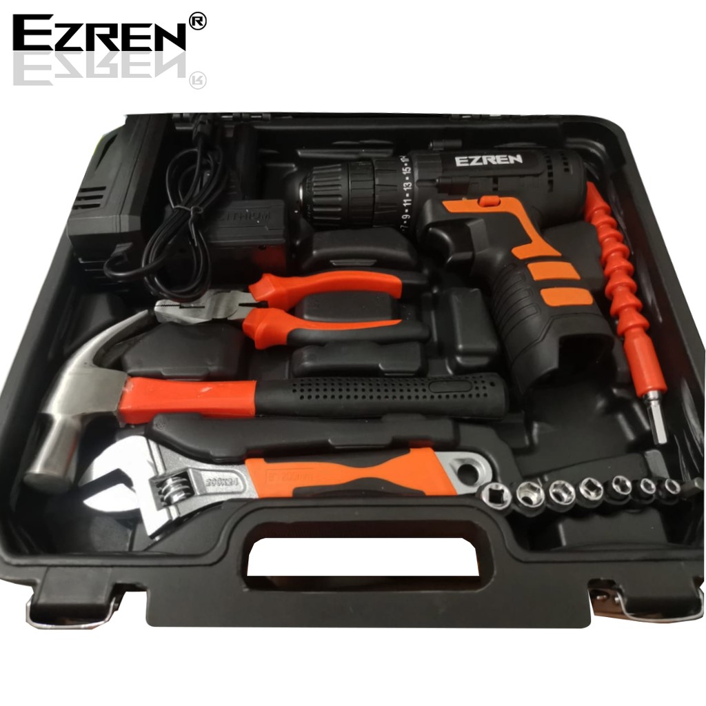 Ezren EZ-554 35pcs Mesin Cordless Bor Drill 25V Cordless Obeng Listrik