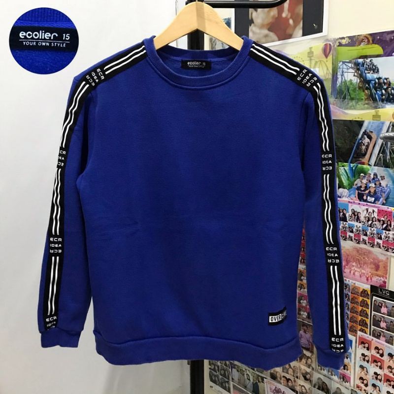 Sweater Branded Crewneck Ecolier Cowok Biru Preloved Second Murah Bgt
