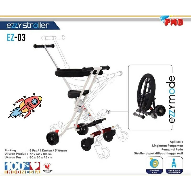 Stroller micro Ezzy EZ-03 Stroller adalah kursi dorong anak (mini trike stroller) mudah dioperasikan