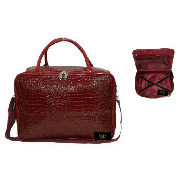 Bestdealz Tas koper kulit sintetis Croco Merah Maroon weekend travelling
