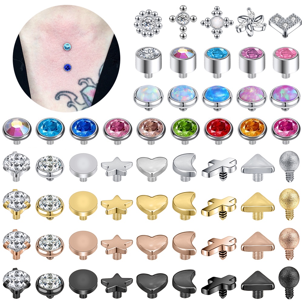 1 Set Tindik Bahan Baja Kristal Mikro Dermal Opal Ukuran 2.5 / 3 / 4mm Untuk Kulit