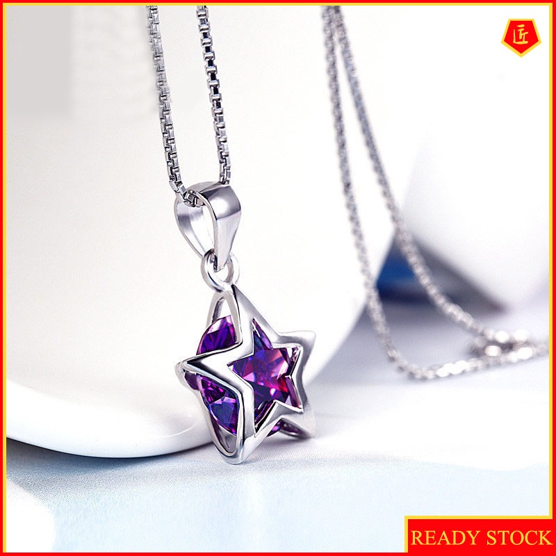 [Ready Stock]Amethyst Five-Pointed Star Pendant Female Silver Fashion Temperament