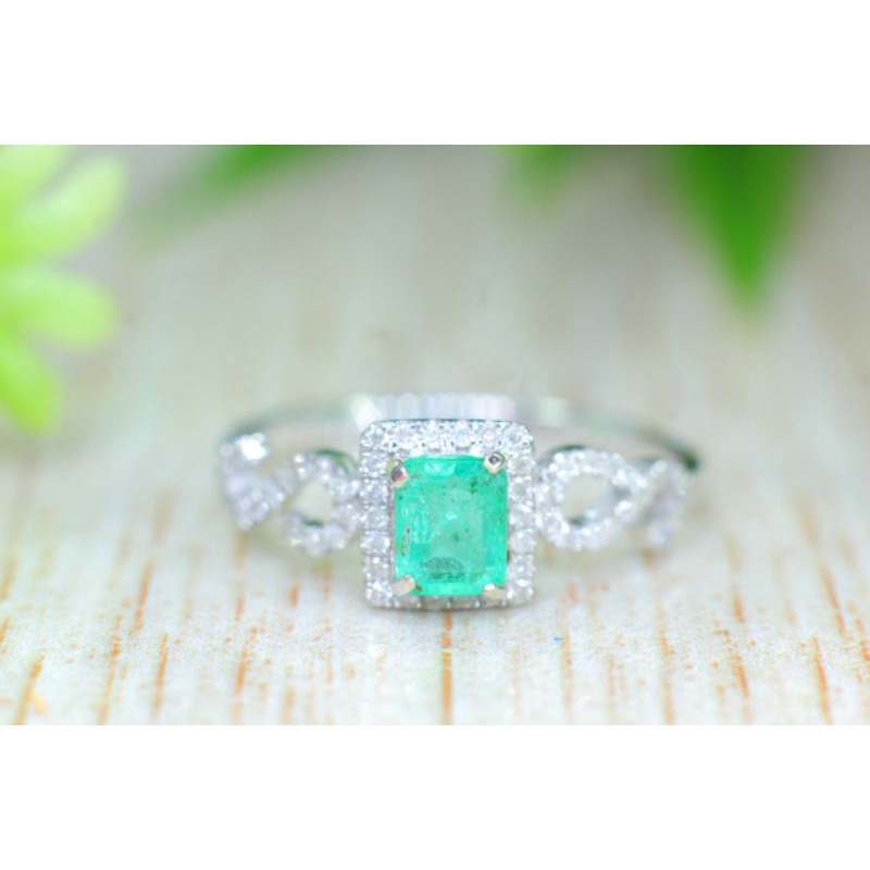 cincin emas putih berlian eropa & batu zamrud