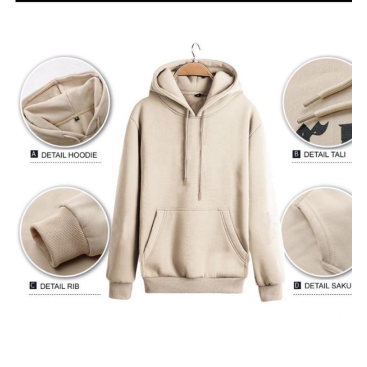 Jaket sweater hoodie polos cream pria-wanita