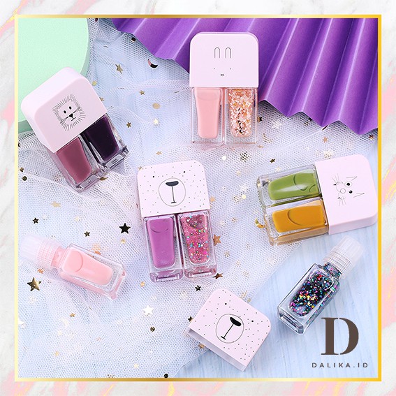 Kutek 2 in 1 Cat Kuku Nail Polish Halal Muslimah 2 Warna Set Kuteks Korea Kutex Dalika